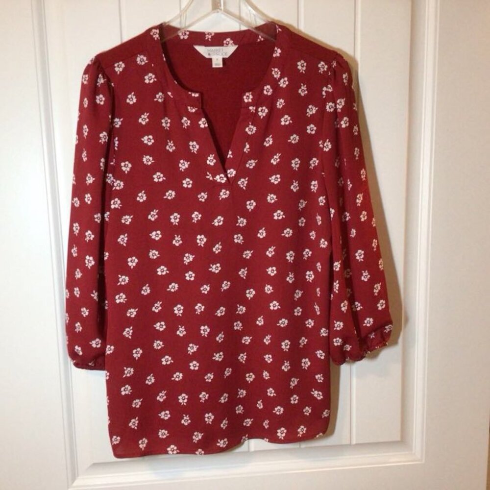 Women's Market & Spruce 3/4 sleeve v-neck mixed media top size M